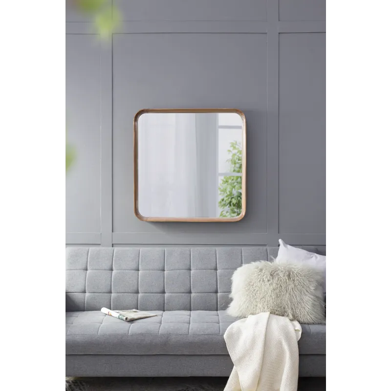 Square Mirror With Wood Frame, Wall Mirror For Living Room Bathroom Entryway - Brown