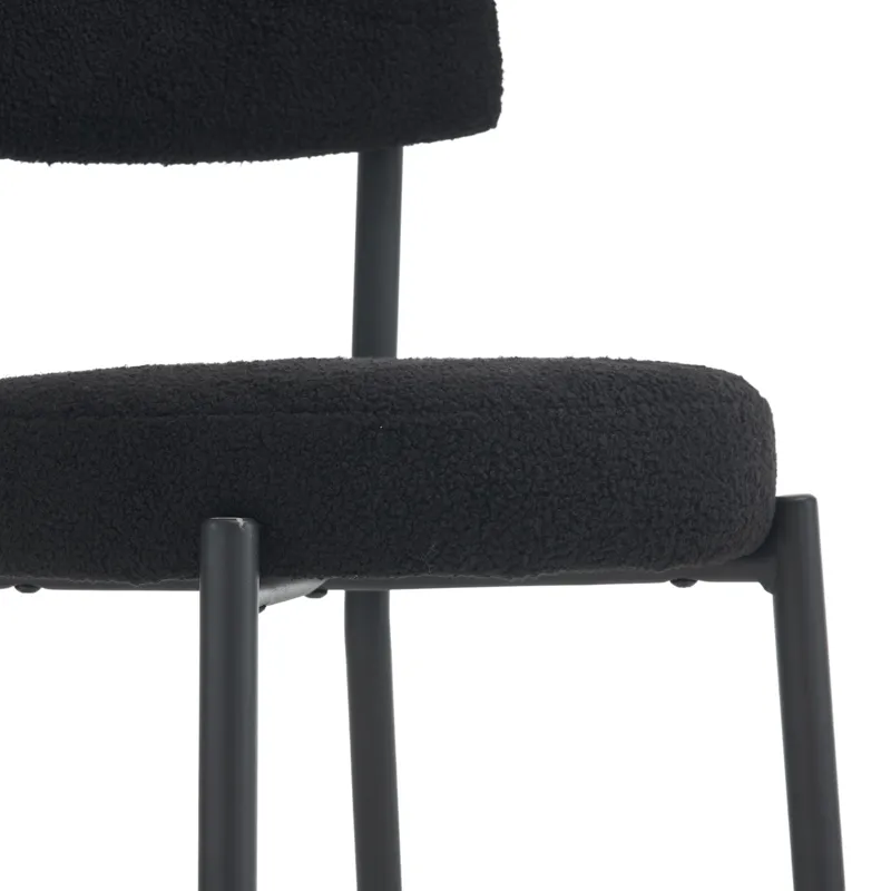 Modern Teddy Fabric Upholstered Bar Stools (Set of 2)- Black