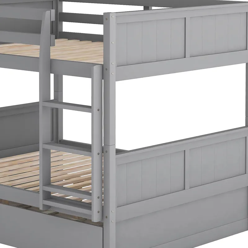 Full Over Full Bunk Bed With Twin Size Trundle - Gray
