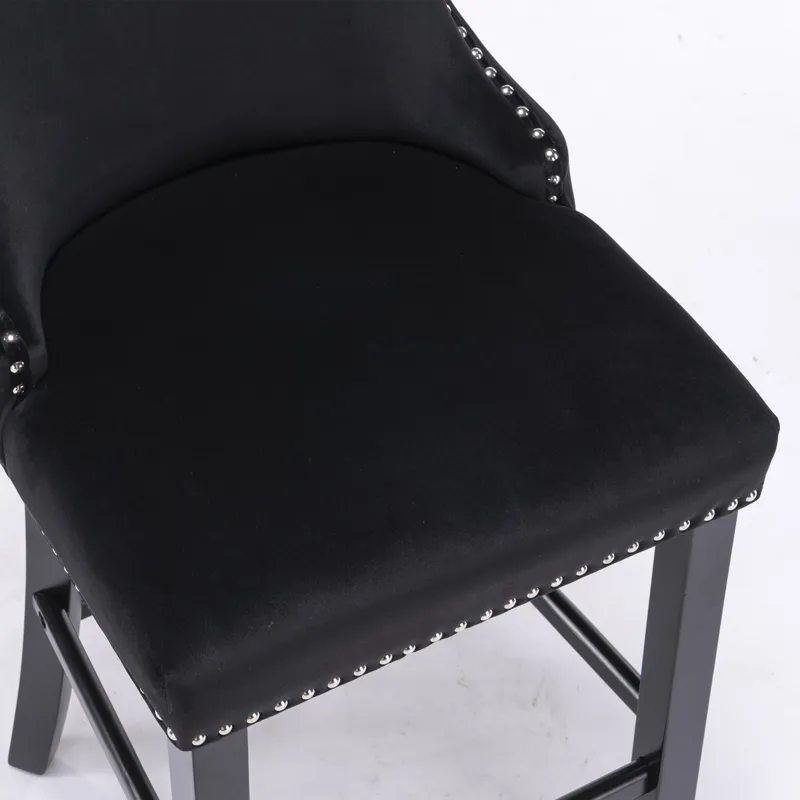 Contemporary Velvet Upholstered Wing-Back Barstools With Button Tufted Decoration And Wooden Legs, A
