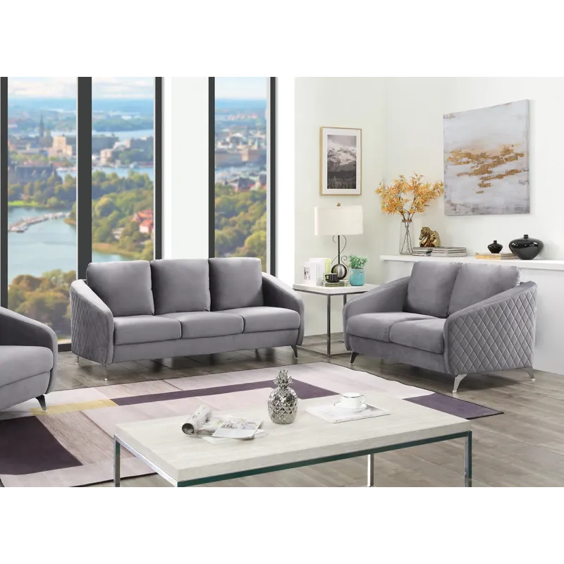 Sofia - Velvet Fabric Sofa, Loveseat Living Room (Set of 2) - Gray