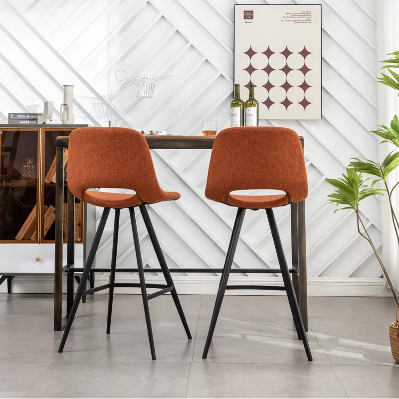 Porth - 28.25\" Fabric Kitchen Counter Height Stools (Set of 2) - Orange