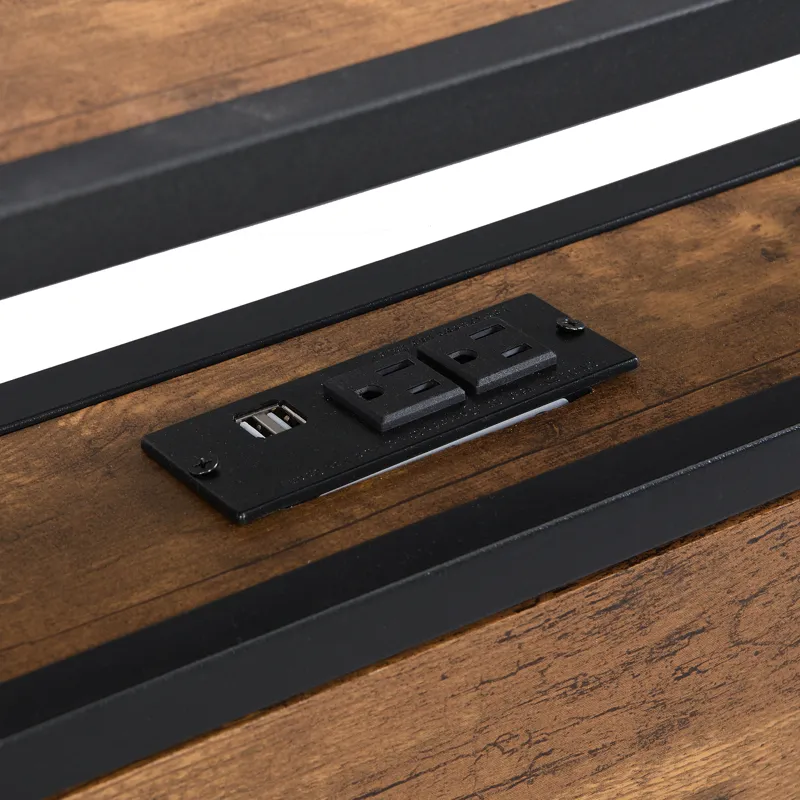 Full Size Metal Platform Bed Frame With Wooden Headboard And Footboard With USB Liner, No Box Spring