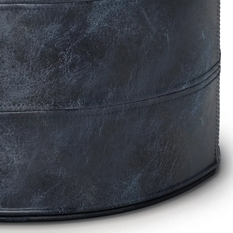 Connor - Round Pouf - Distressed Navy Blue