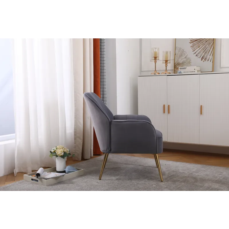 Modern Mid-Century Chair Velvet Sherpa Armchair For Living Room Bedroom Office - Gray