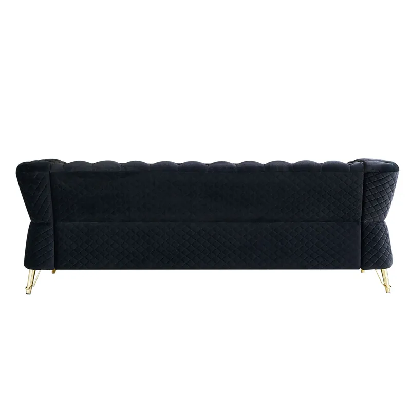 Modern Tufted Velvet Sofa For Living Room - Black