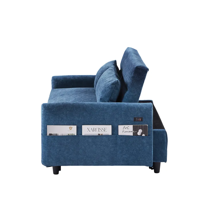 Pull Out Sleep Sofa Bed Loveseats Sofa Couch With Adjsutable Backrest, Storage Pockets, 2 Soft Pillo