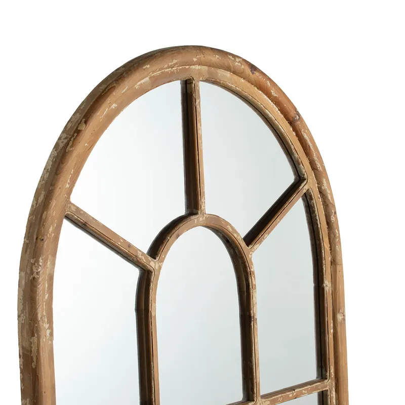 Half Round Elongated Mirror With Decorative Window Look Classic Architecture Style Solid Fir Wood In
