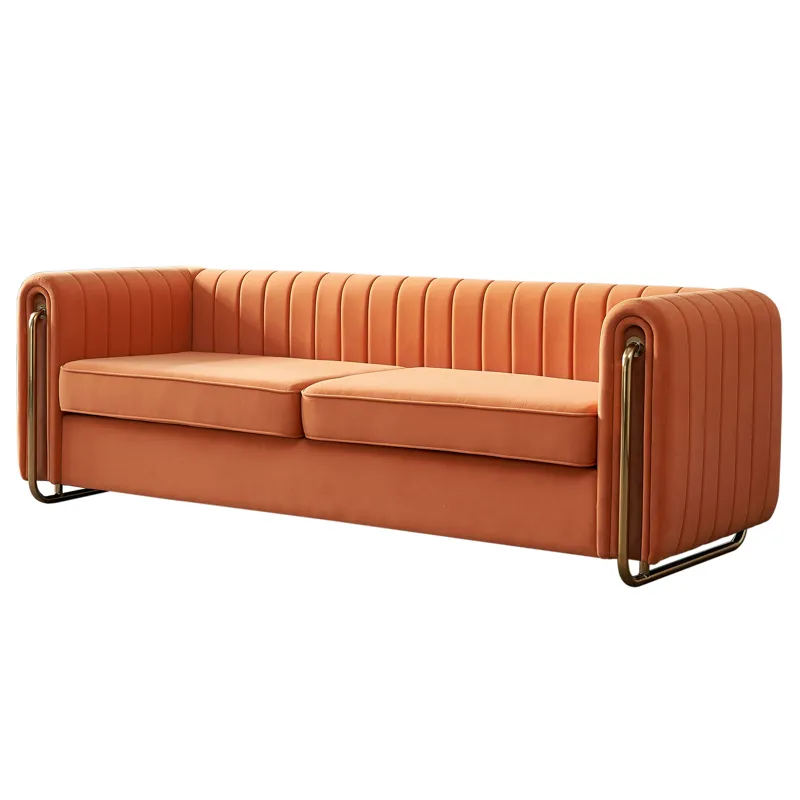 Contemporary Velvet Sofa Couch For Living Room - Orange