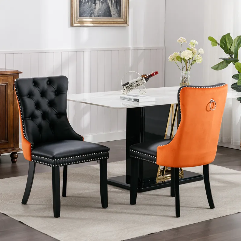 Nikki - Modern, High-End Tufted Solid Wood Contemporary PU And Velvet Upholstered Dining Chair With 