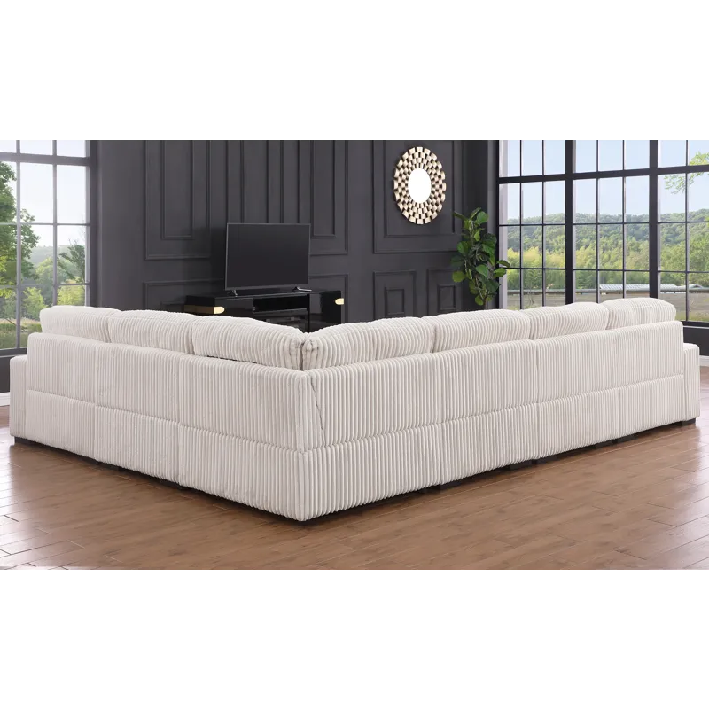Nadine - 155.5\"W Beige Corduroy Corner Sectional Sofa With Left-Facing Chaise