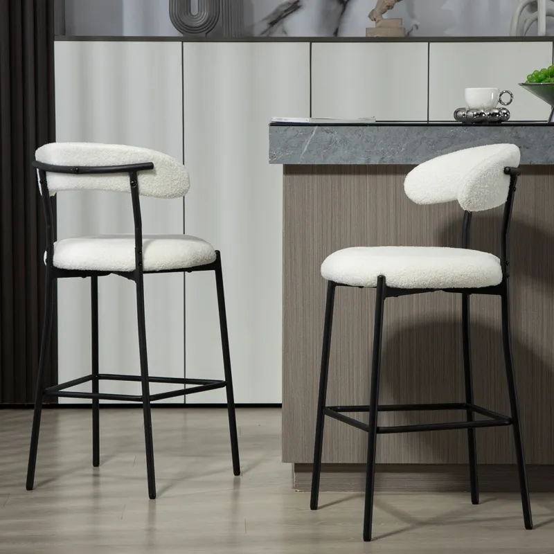 Counter Height Bar Stools Teddy Fabric Cover Kitchen Island Counter Bar Stool With Black Powder Coat