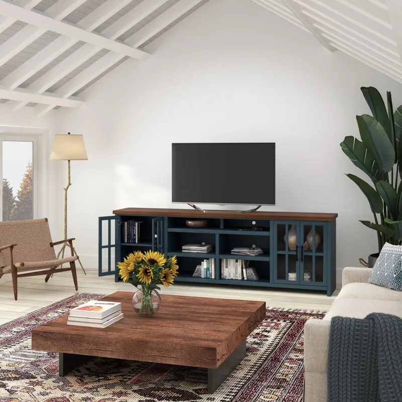 Nantucket - 96" TV Stand - Blue Denim / Whiskey