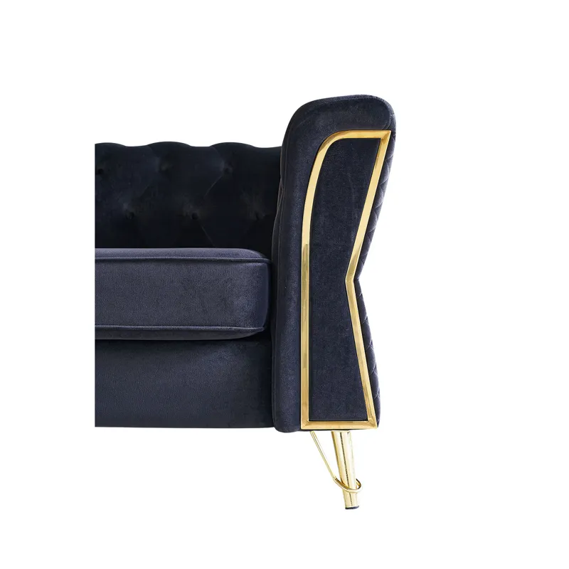 Modern Tufted Velvet Sofa For Living Room - Black