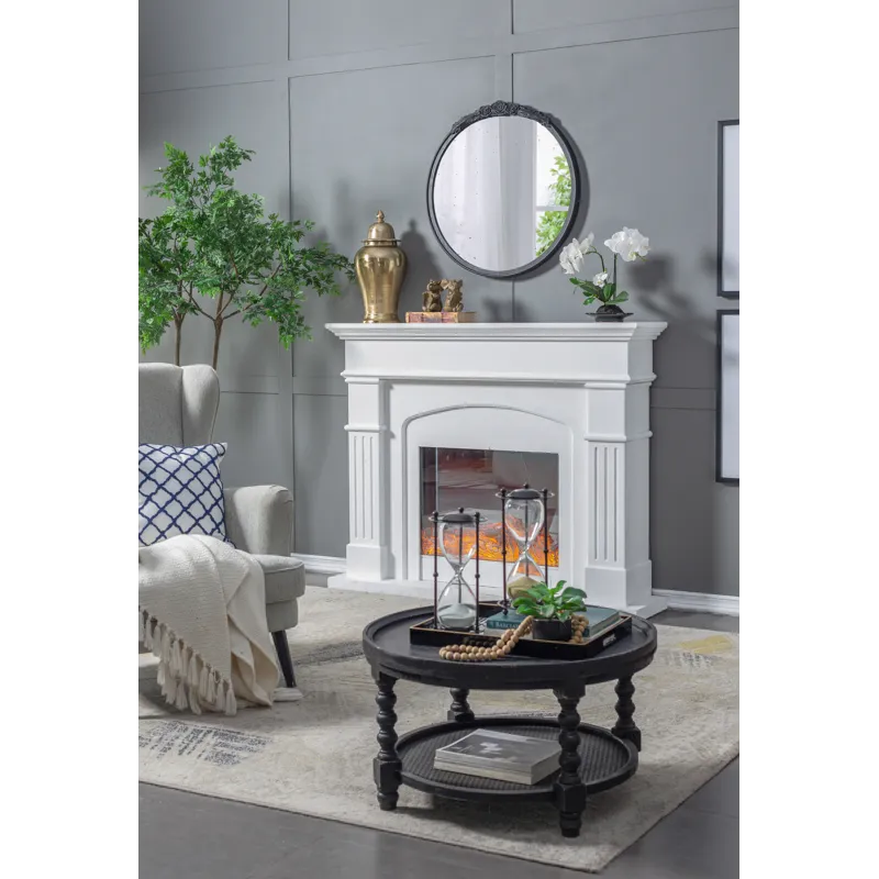 Round Hand Carved Rose Antique Mirror Frame, Wall Mirror For Live Space, Bathroom, Entryway Wall Dec