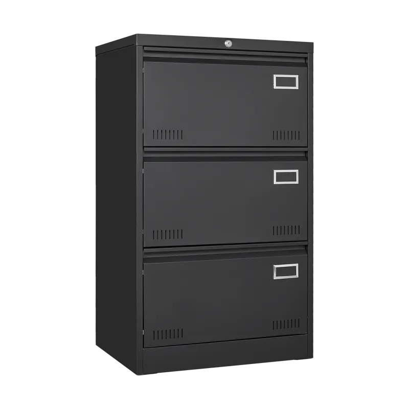 Filing Cabinet Lateral File Cabinet 3 Drawer, Blcak Locking Metal File Cabinets Three Drawer, Office