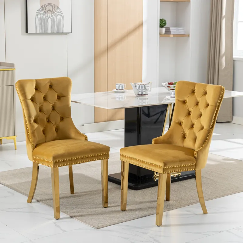 Nikki - Modern, High-End Tufted Solid Wood Contemporary Velvet Upholstered Dining Chair With Golden 