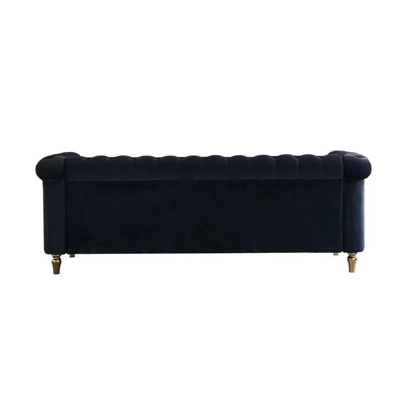 Chesterfield - Velvet Sofa 84.65\" For Living Room - Black