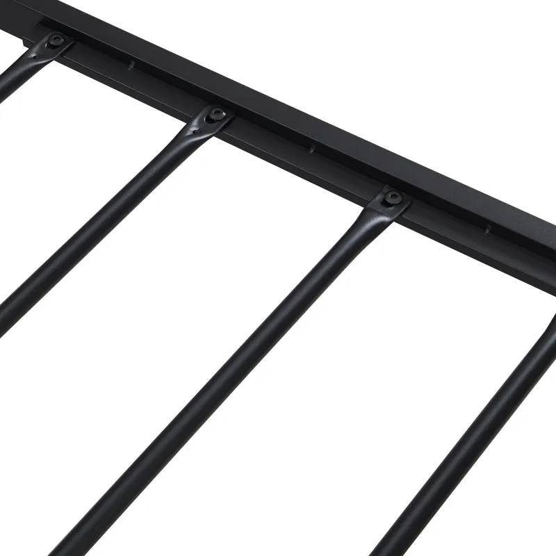 Full Size Metal Platform Bed Frame With Wooden Headboard And Footboard With USB Liner, No Box Spring