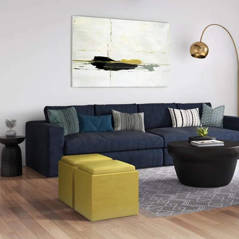 Rockwood - Cube Storage Ottoman with Tray - Dijon Yellow