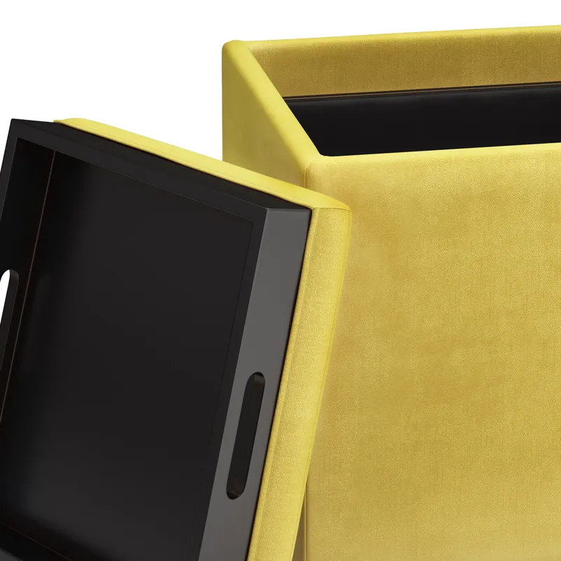 Rockwood - Cube Storage Ottoman with Tray - Dijon Yellow