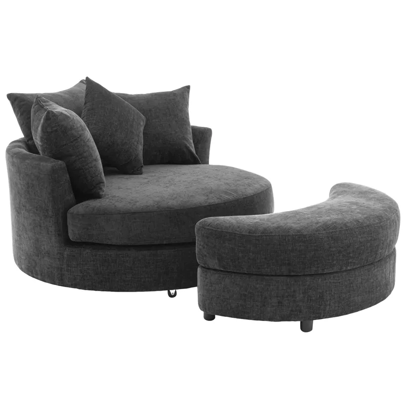 360° Swivel Accent Barrel Chair With Storage Ottoman & 4 Pillows, Modern Chenille Leisure Chair Roun