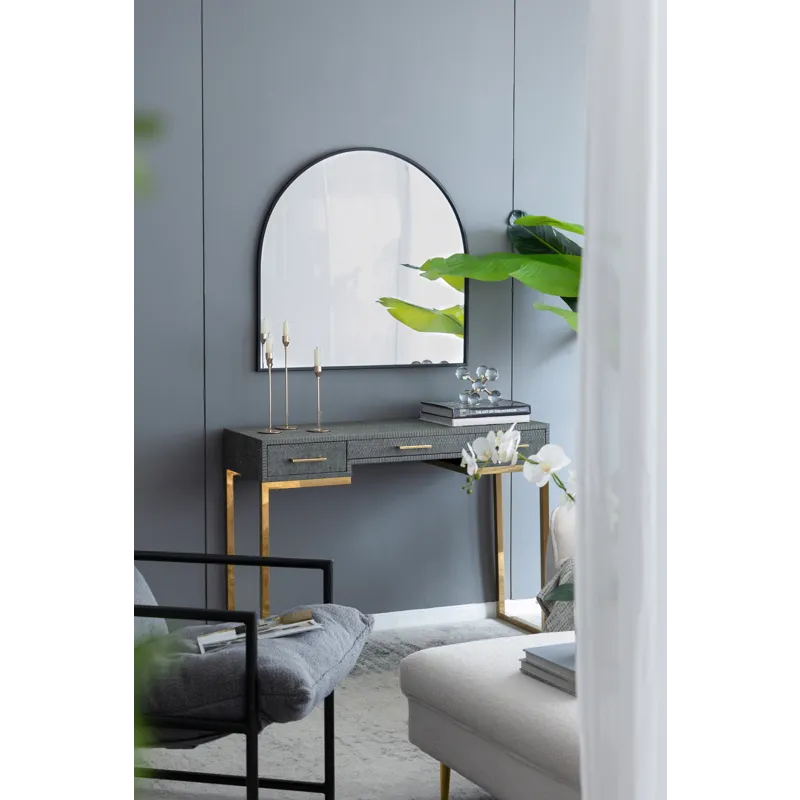 Arched Decorative Accent Mirror With Iron Metal Frame, Wall Deor For Bathroom, Bedroom, Entryway, Mantel - Black