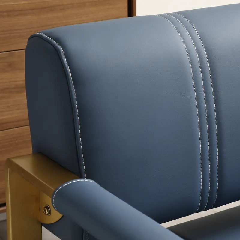 Modern Upholstery Accent Loveseat Sofa For Living Room 2 Seater With Golden Metal Arms - Blue