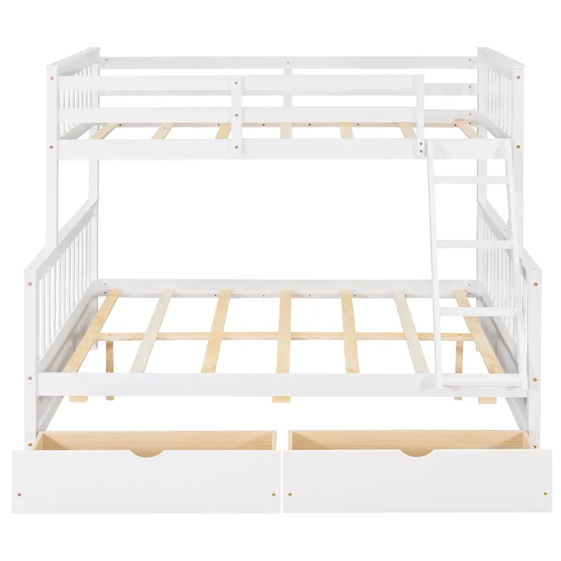 Twin Over Full Bunk Bed With Ladders And Two Storage Drawers - White