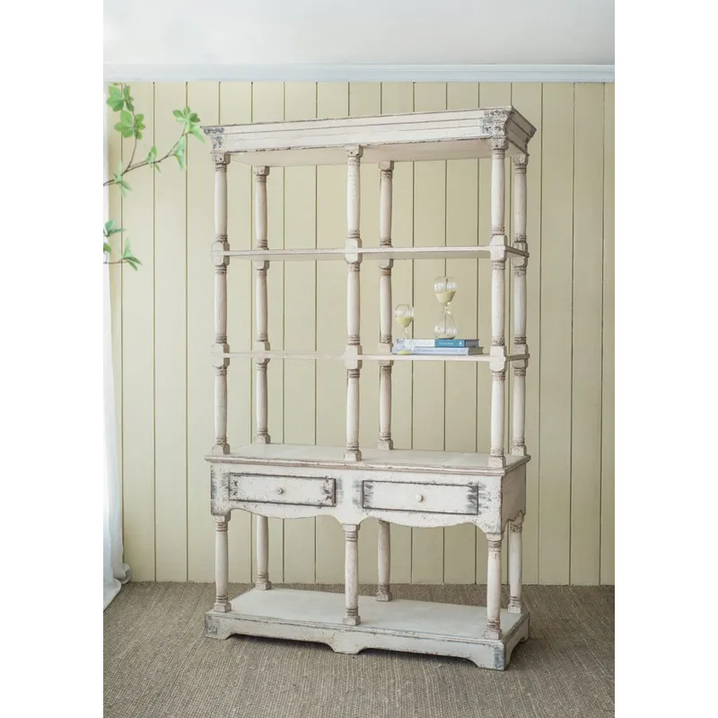 Adela - French Country Wood Bookcase, Display Storage Shelf Etageres - Antique White