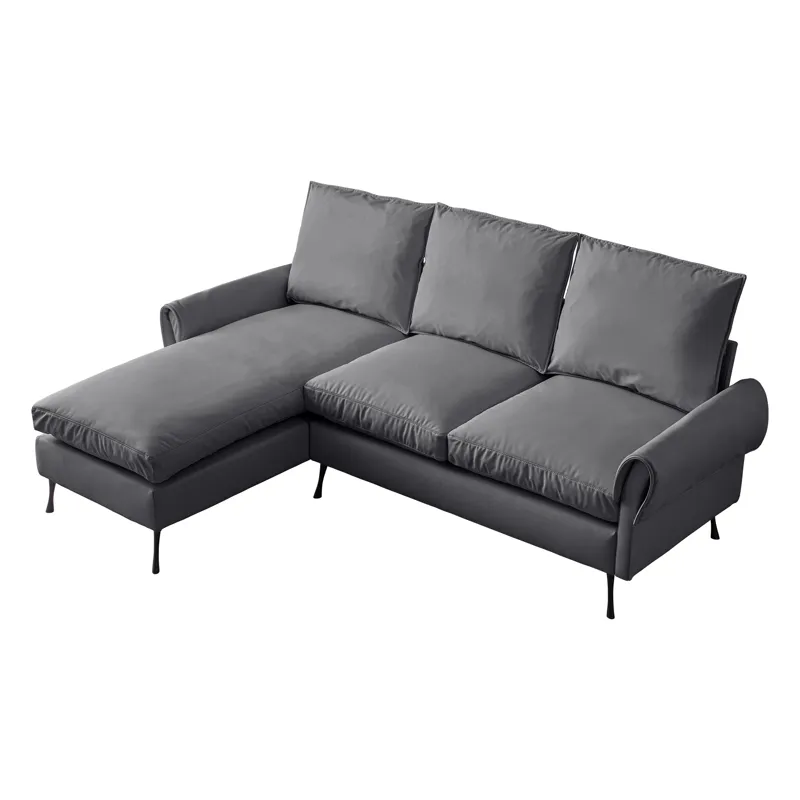 Modern Sectional Technical Leather L-Shaped Sofa Couch With Reversible Chaise Lounge - Dark Gray