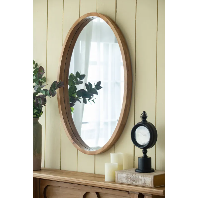 Oval Wall Mirror With Wood Frame, Farmhouse Wood Mirror For Bathroom Entryway Console Lean Against W