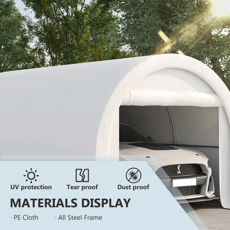 Outsunny - 10\' x 16\' Carport, Heavy Duty Portable Garage Storage Tent With Large Zippered Door, An