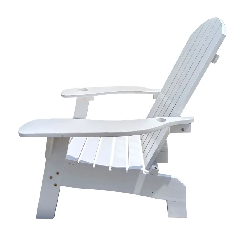 Outdoor Or Indoor Wood Adirondack Chair With An Hole To Hold Umbrella, On The Arm - White