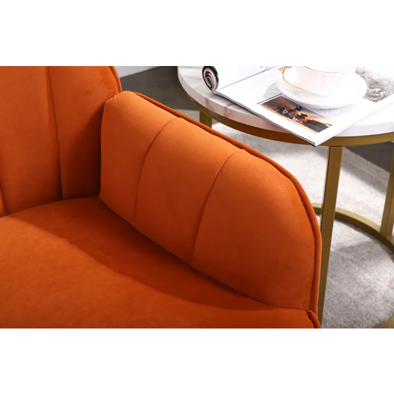Modern Mid-Century Chair Velvet Sherpa Armchair For Living Room Bedroom Office - Orange