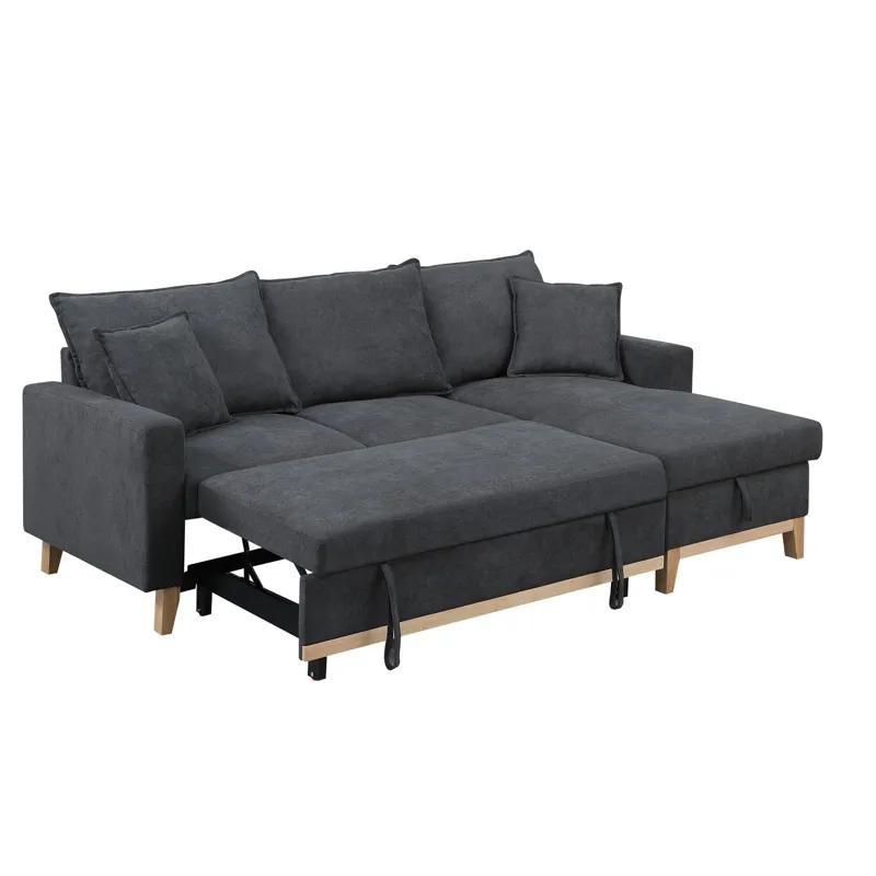 Colton - 84.Woven Reversible Sleeper Sectional Sofa With Storage Chaise - Dark Gray