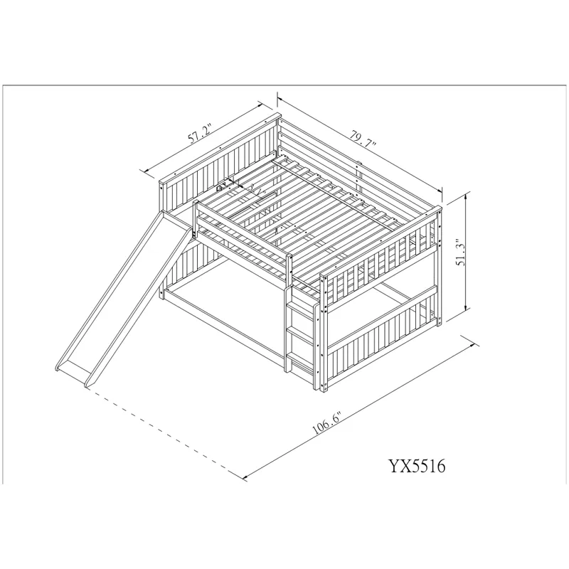 Full Over Full Bunk Bed With Slide And Ladder - Gray