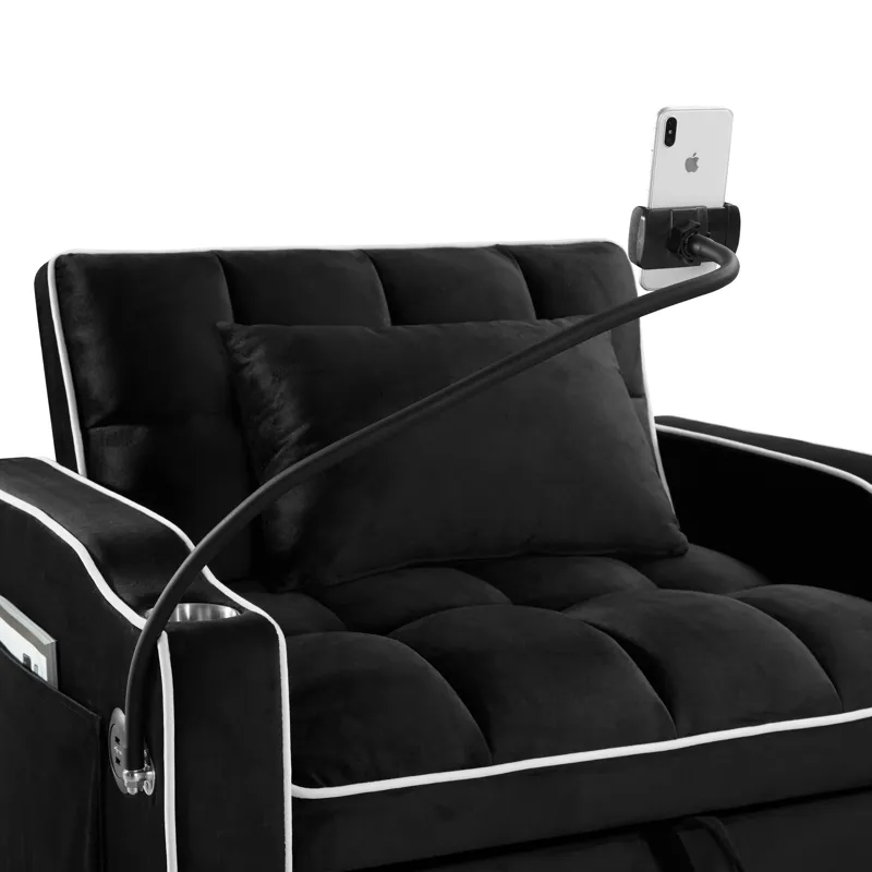 Convertible Sleeper Chair Sofa Bed Adjustable Pull Out Sleeper Chair Bed Multi-Pockets Folding Sofa 