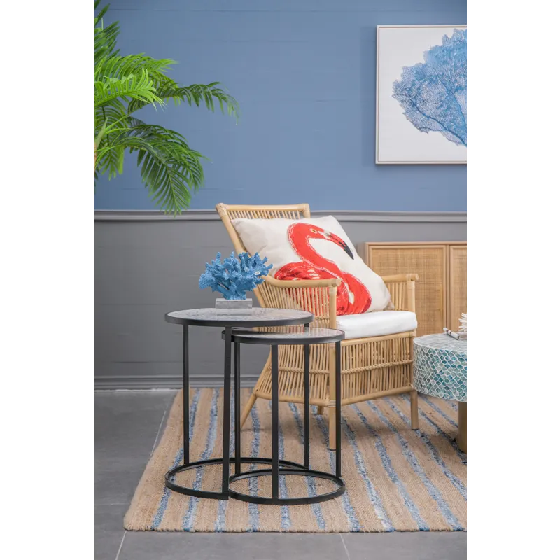 Round End Table, Stacking Side Tables With Sturdy Metal Frame For Small Space, Living Room, Office (