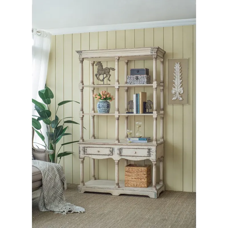 Adela - French Country Wood Bookcase, Display Storage Shelf Etageres - Antique White