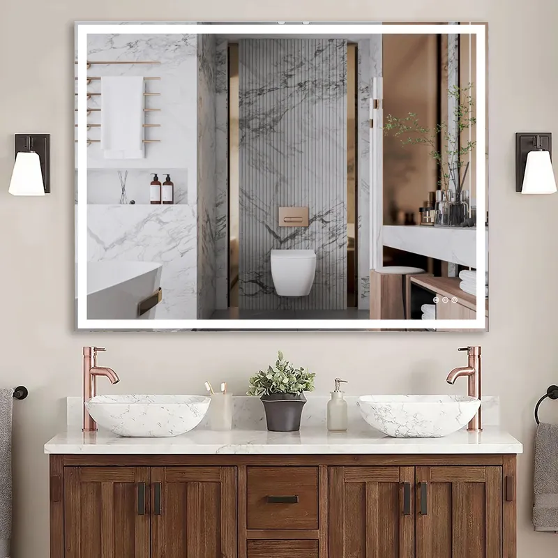 LED Bathroom Vanity Mirror Wall Mounted, Adjustable White / Warm / Natural Lights Anti-Fog Touch Swi