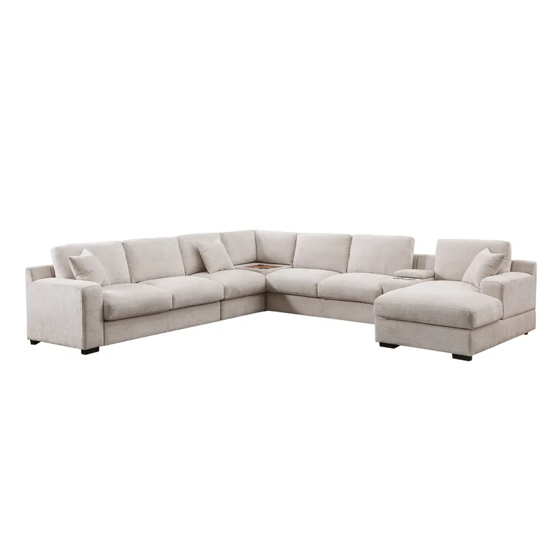 Celine - Chenille Fabric Corner Sectional Sofa With Right-Facing Chaise, Cupholders, And Charging Po