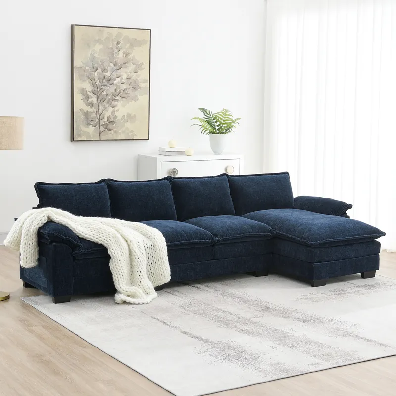 Modern L Shaped Chenille Cloud Sofa With Double Seat Cushions, 5 Seat Upholstered Indoor Furniture, 