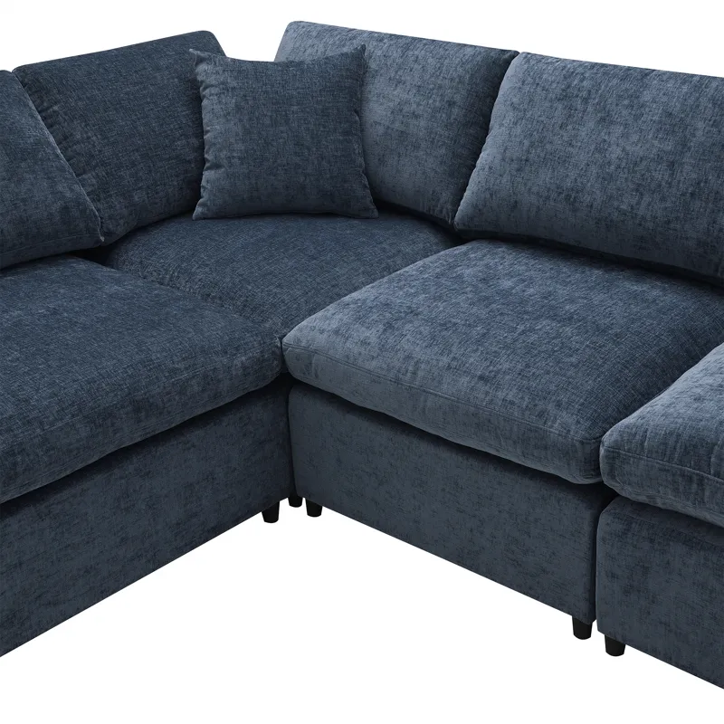 Modern Modular Cloud Sofa Bed, 6 Seat Chenille Sectional Couch Set With Ottoman, Free Combination, C