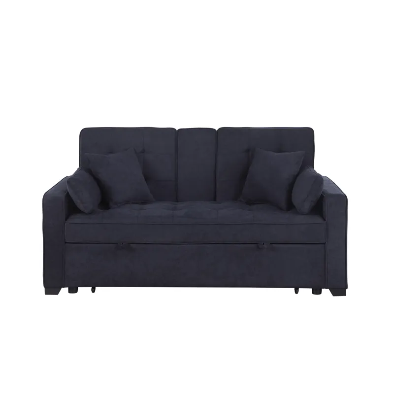 Cody II - 69.5\"W Dark Gray Woven Fabric Convertible Sleeper Loveseat With Cup Holder, Charging Port