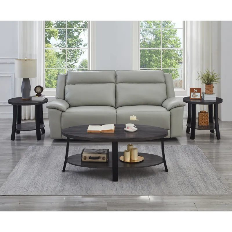 Anze - 3 Piece Coffee Table Set Contemporary Oval Wood Shelf - Charcoal