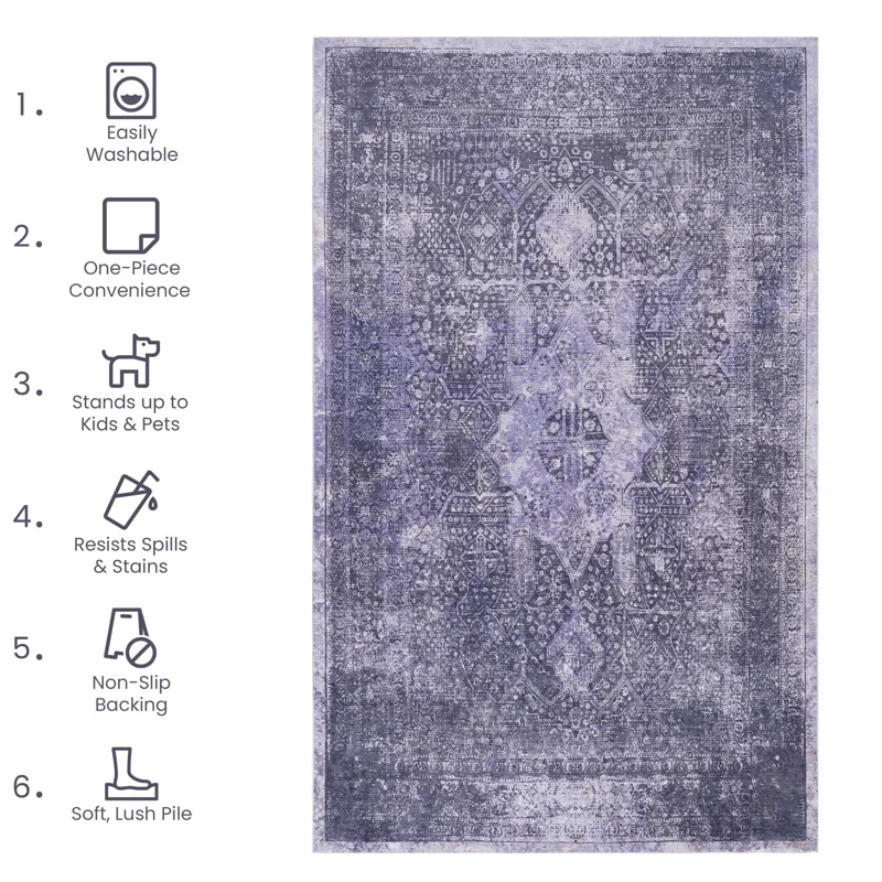 2\' x 3\' Machine Washable Area Rugs, Low-Pile, Non-Slip, Non-Shedding, Foldable, Kid & Pet Friendly