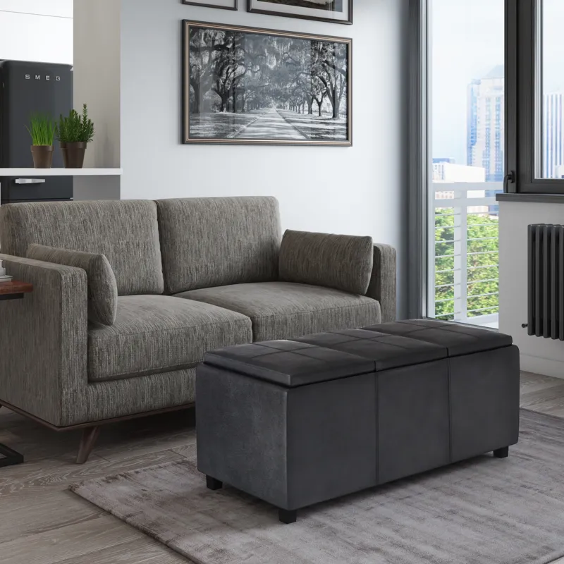 Avalon - Storage Ottoman - Distressed Black