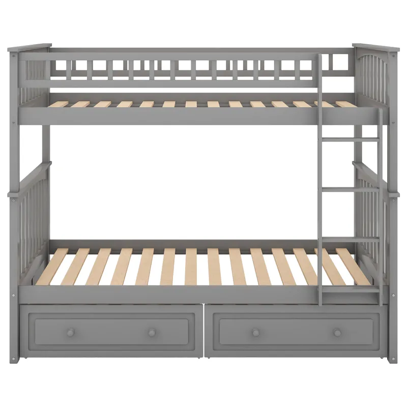 Twin Over Twin Bunk Bed With Drawers, Convertible Beds - Gray