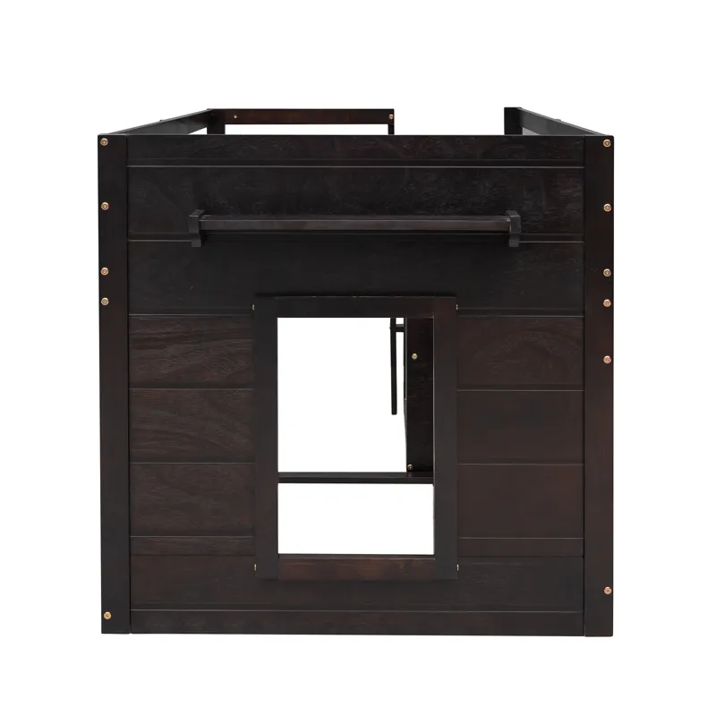 Twin Size Loft Bed With Cabinet And Shelf - Espresso